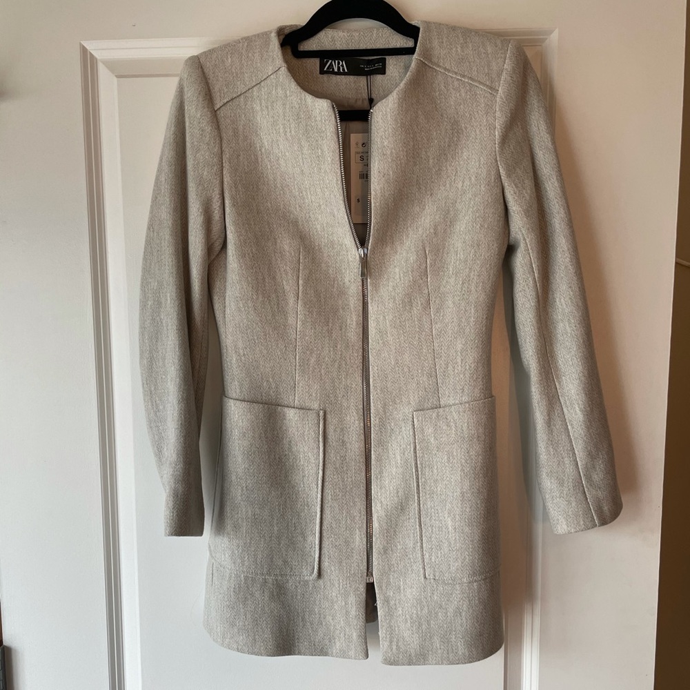 Zara Light Grey Zip Blazer Jacket